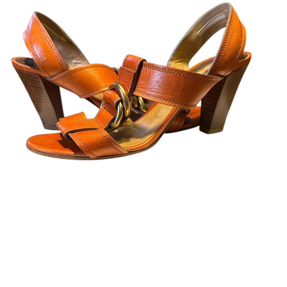 Elegant Orange Leather Women's Heels